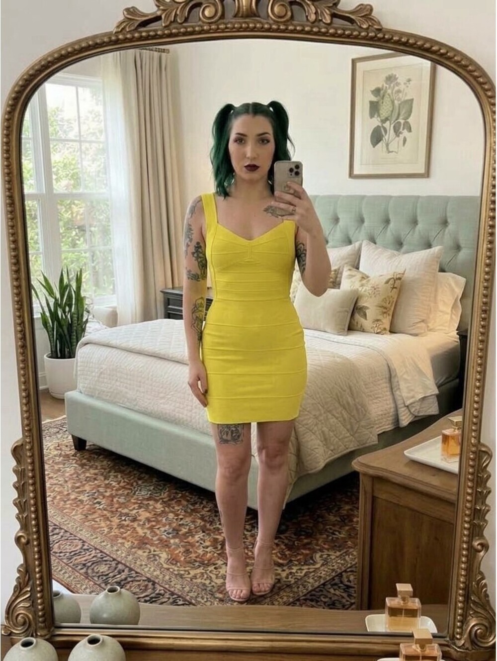 Yellow Bandage Bodycon Mini Dress Size Small Structured Panel Sleeveless
